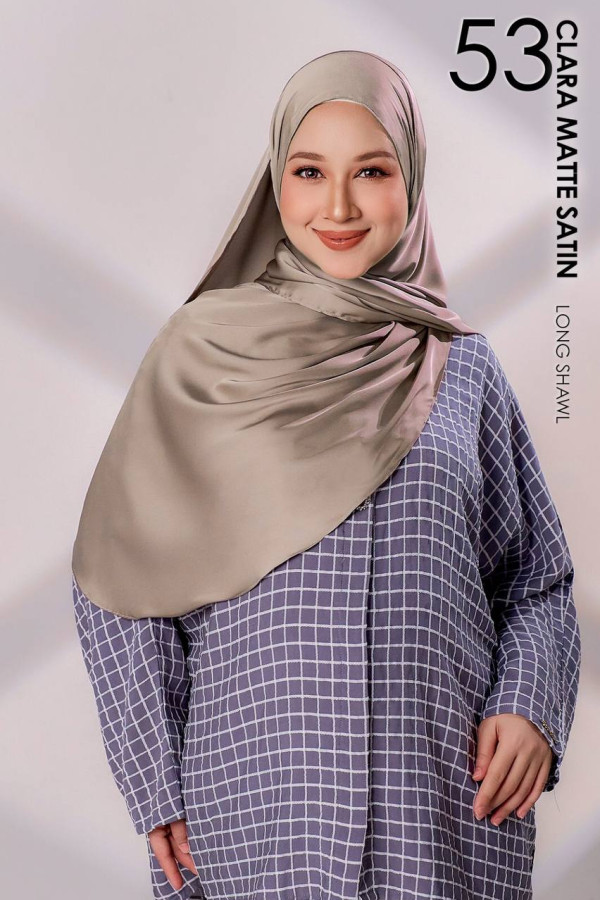 CLARA MATTE SATIN SILK  LONG SHAWL 53 - KHAKI