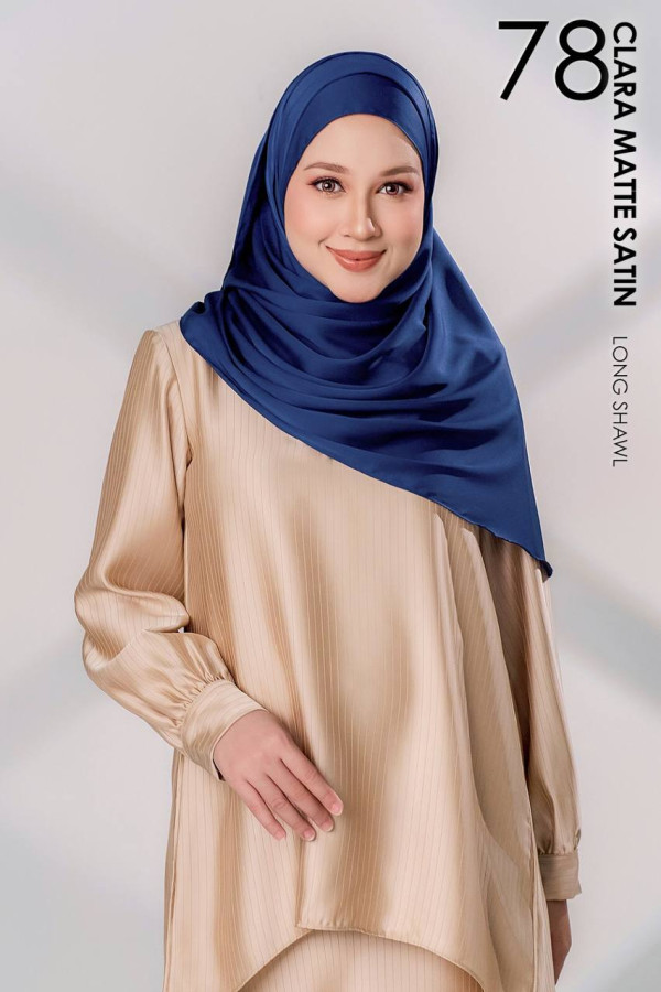 CLARA MATTE SATIN SILK LONG SHAWL - 78 NAVY BLUE