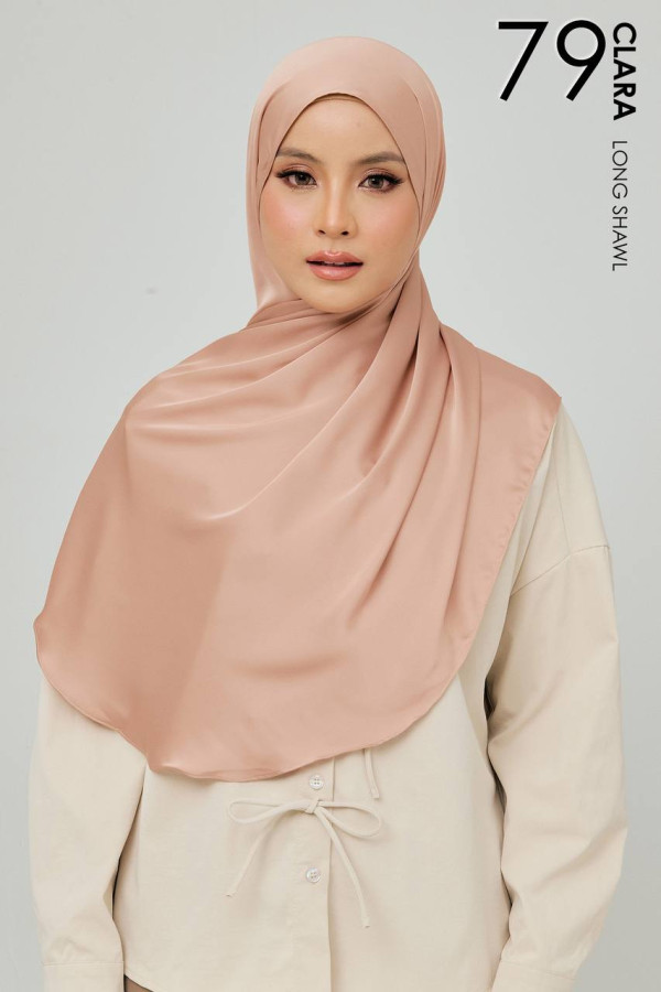 CLARA MATTE SATIN SILK LONG SHAWL - 79 PALE SALMON