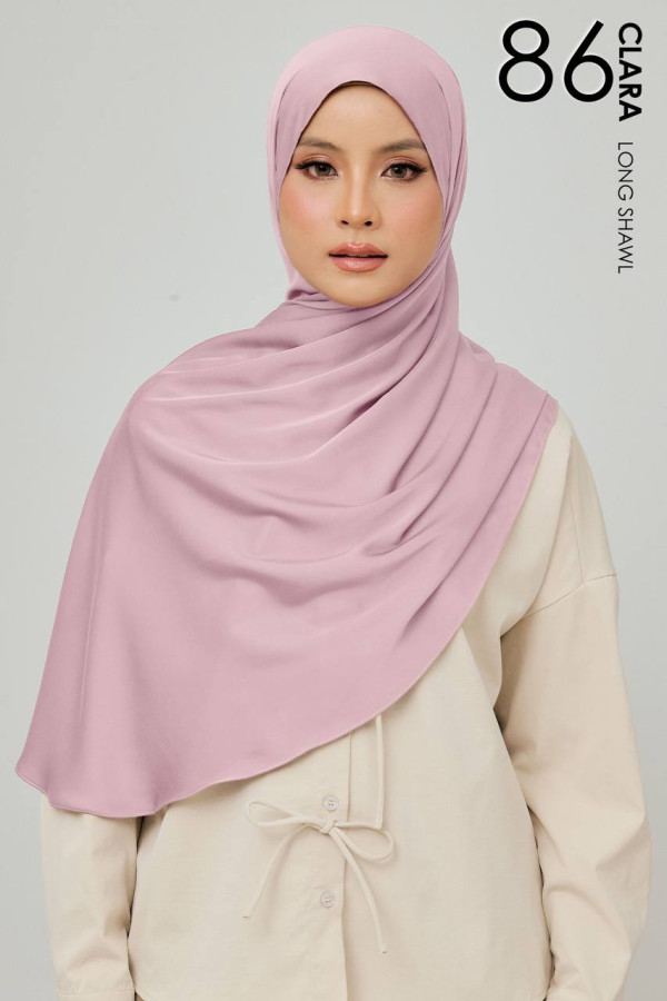 CLARA MATTE SATIN SILK LONG SHAWL - 86 KOBI PINK