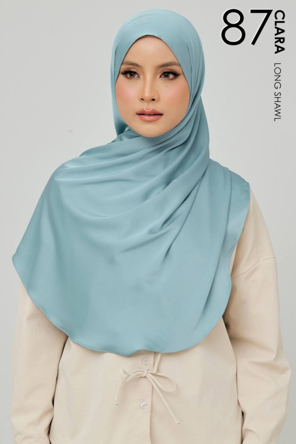 CLARA MATTE SATIN SILK LONG SHAWL - 87 HOLBEIN BLUE GREY