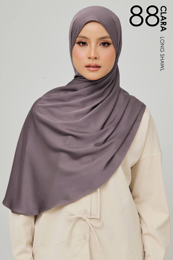 CLARA MATTE SATIN SILK LONG SHAWL - 88 HAZY LILAC