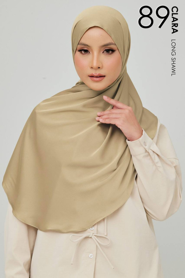 CLARA MATTE SATIN SILK LONG SHAWL - 89 BEIGE