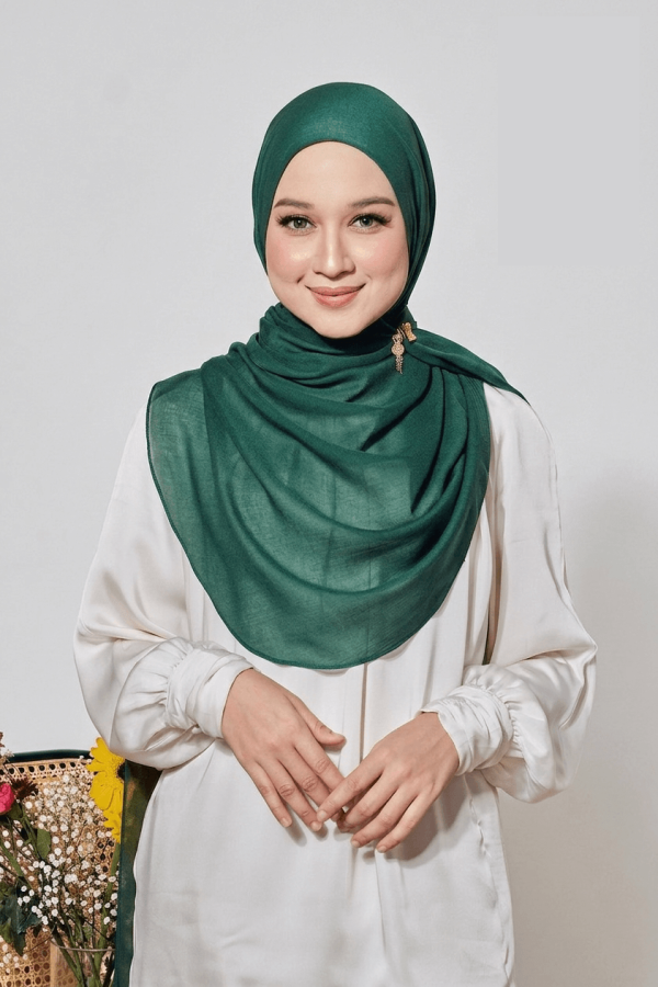 DOVE COTTON VOILE LONG SHAWL - 15 EMERALD GREEN